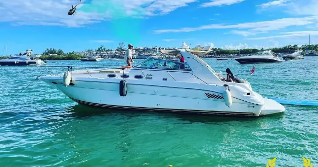 Private yacht anchored in turquoise Miami waters